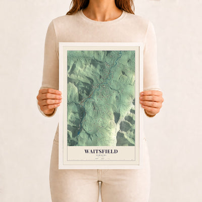 Waitsfield, Vermont map print - 12 x 18 white Ayous wood frame