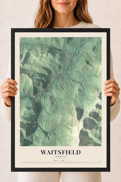 Waitsfield, Vermont map print - 18 x 24 black Ayous wood frame