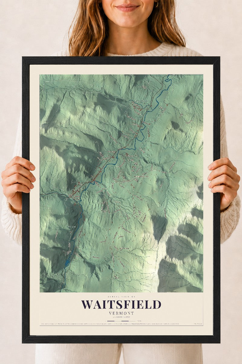 Waitsfield, Vermont map print - 18 x 24 black Ayous wood frame