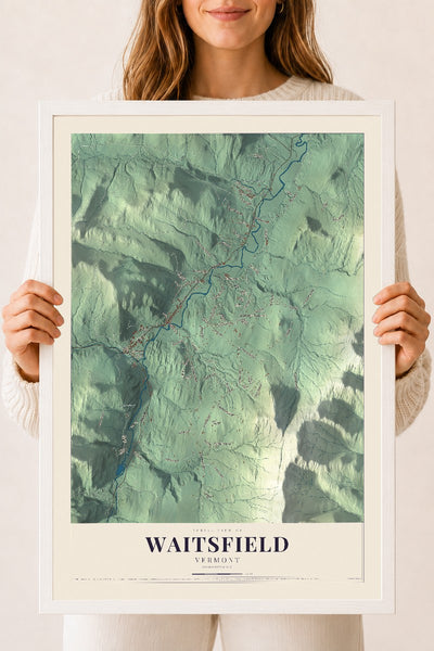 Waitsfield, Vermont map print - 18 x 24 white Ayous wood frame