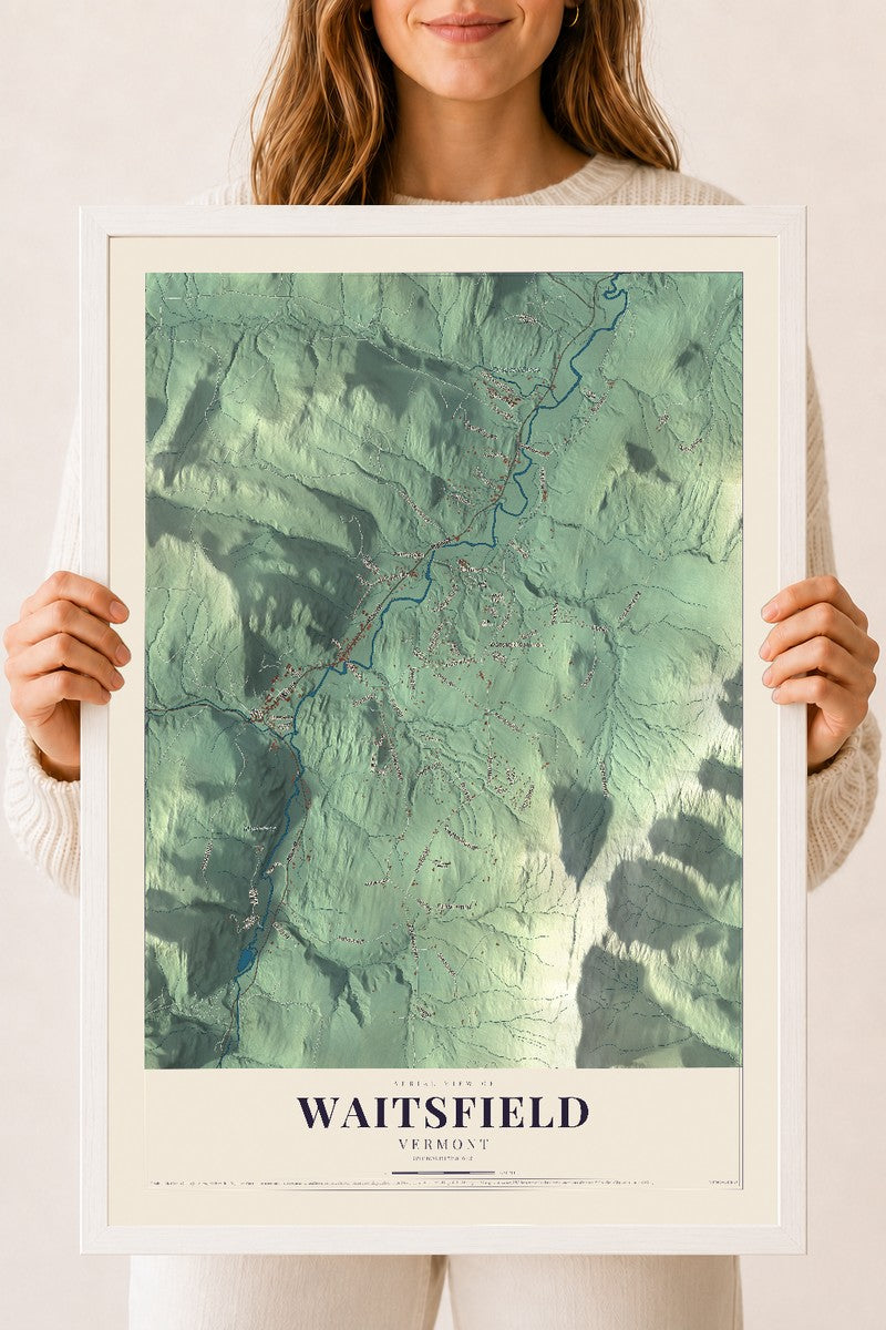 Waitsfield, Vermont map print - 18 x 24 white Ayous wood frame
