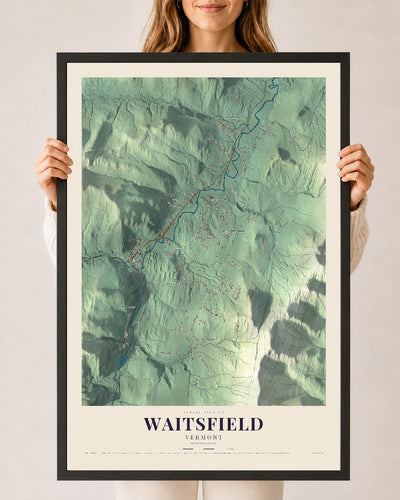 Waitsfield, Vermont map print - 24 x 36 black Ayous wood frame