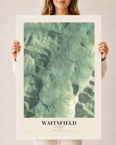 Waitsfield, Vermont map print - 24 x 36 white Ayous wood frame