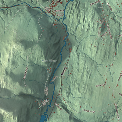 Terrain and local geography detail from the Waitsfield, Vermont map