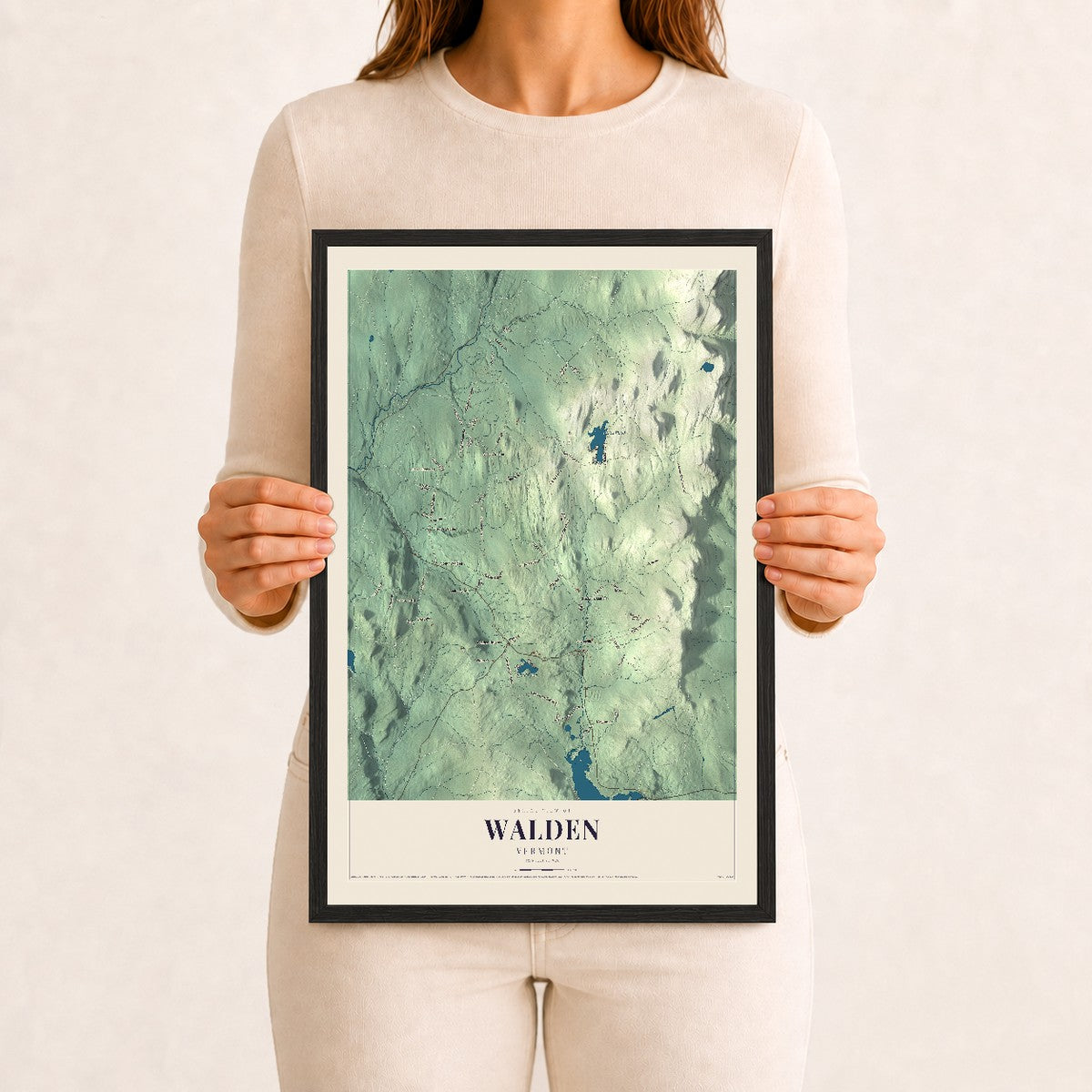 Walden, Vermont map print - 12 x 18 black Ayous wood frame