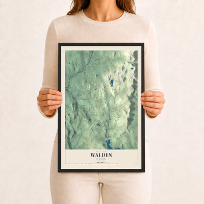 Walden, Vermont map print - 12 x 18 black Ayous wood frame
