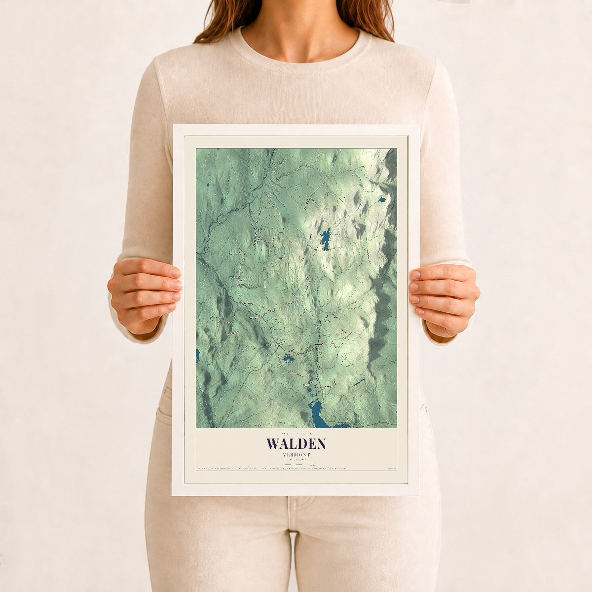 Walden, Vermont map print - 12 x 18 white Ayous wood frame