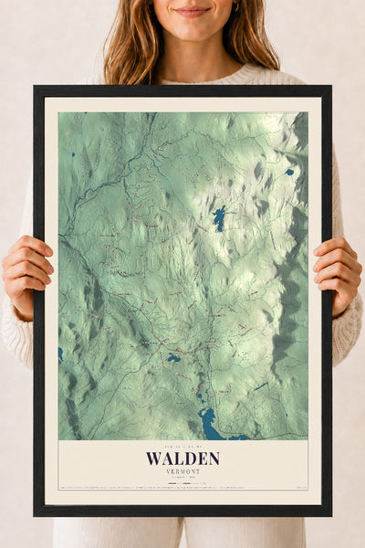 Walden, Vermont map print - 18 x 24 black Ayous wood frame