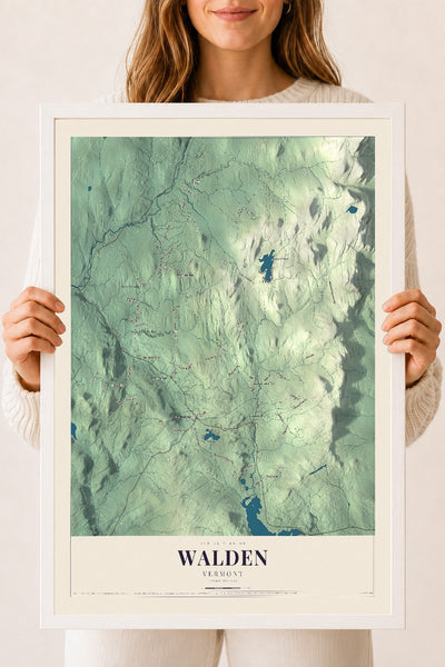 Walden, Vermont map print - 18 x 24 white Ayous wood frame
