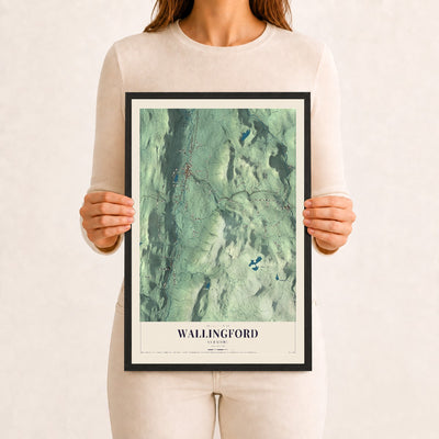 Wallingford, Vermont map print - 12 x 18 black Ayous wood frame