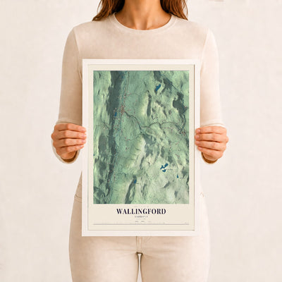 Wallingford, Vermont map print - 12 x 18 white Ayous wood frame