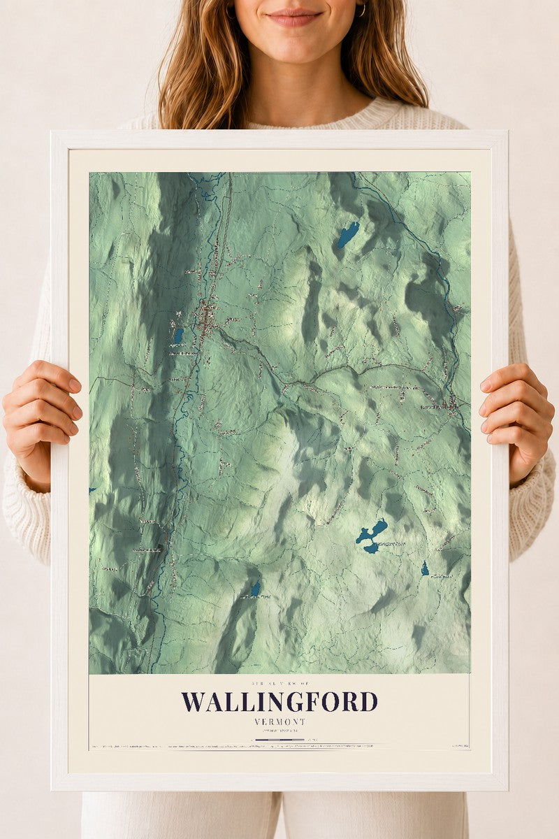 Wallingford, Vermont map print - 18 x 24 white Ayous wood frame