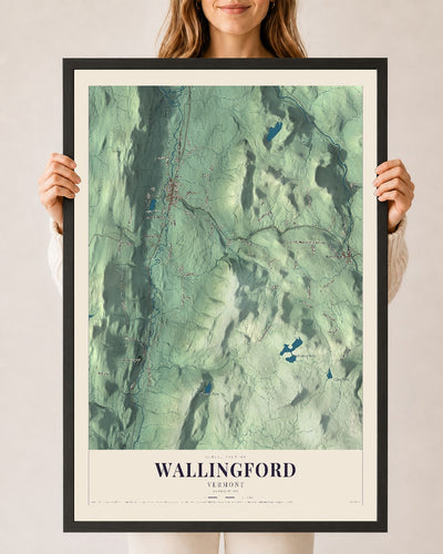 Wallingford, Vermont map print - 24 x 36 black Ayous wood frame