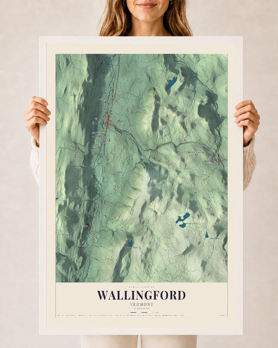 Wallingford, Vermont map print - 24 x 36 white Ayous wood frame
