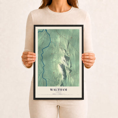 Waltham, Vermont map print - 12 x 18 black Ayous wood frame
