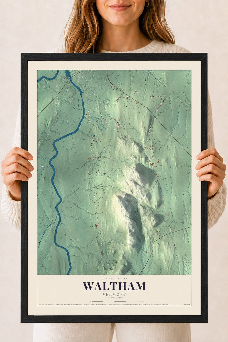 Waltham, Vermont map print - 18 x 24 black Ayous wood frame