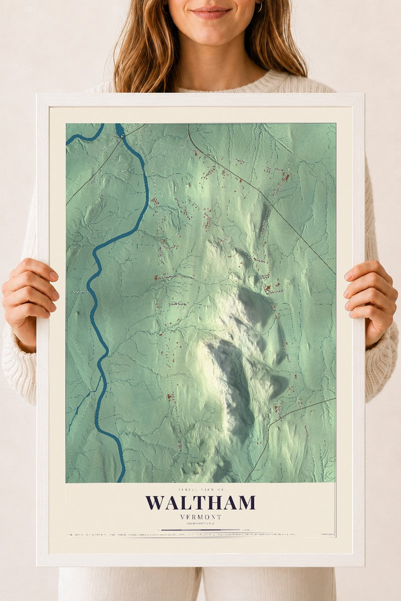 Waltham, Vermont map print - 18 x 24 white Ayous wood frame