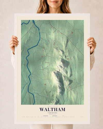Waltham, Vermont map print - 24 x 36 white Ayous wood frame