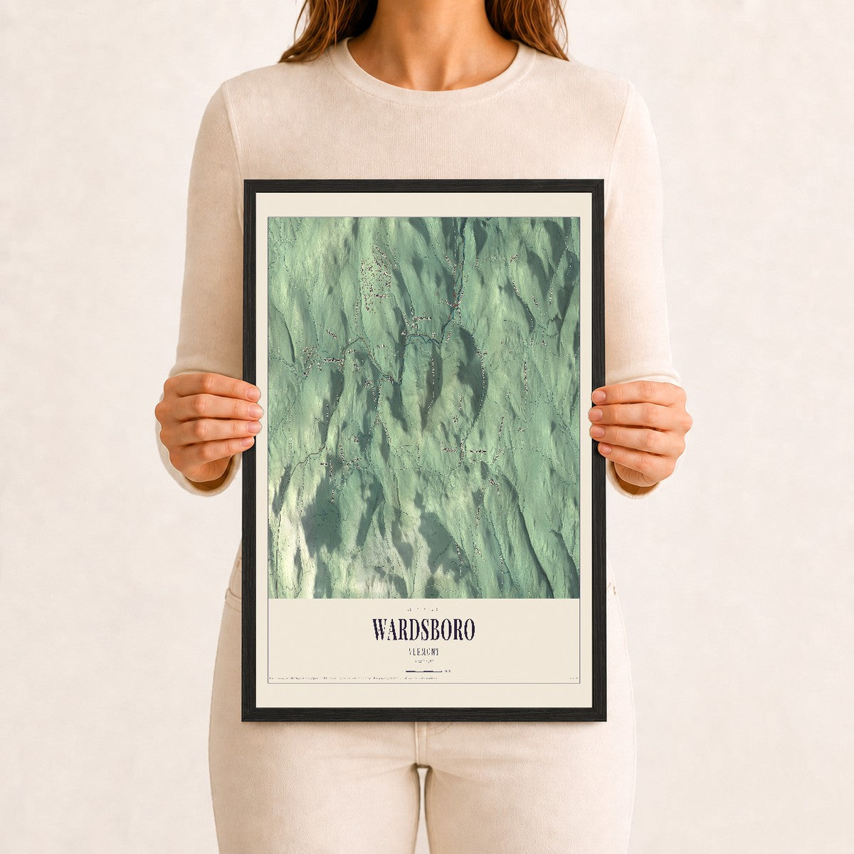 Wardsboro, Vermont map print - 12 x 18 black Ayous wood frame
