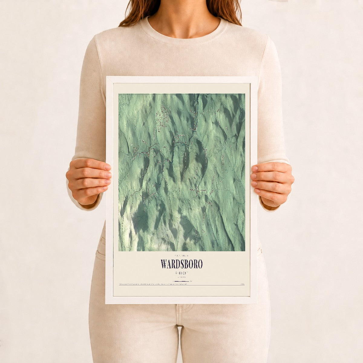 Wardsboro, Vermont map print - 12 x 18 white Ayous wood frame