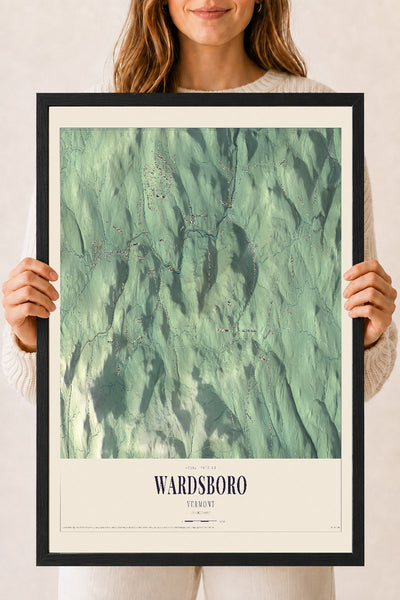 Wardsboro, Vermont map print - 18 x 24 black Ayous wood frame