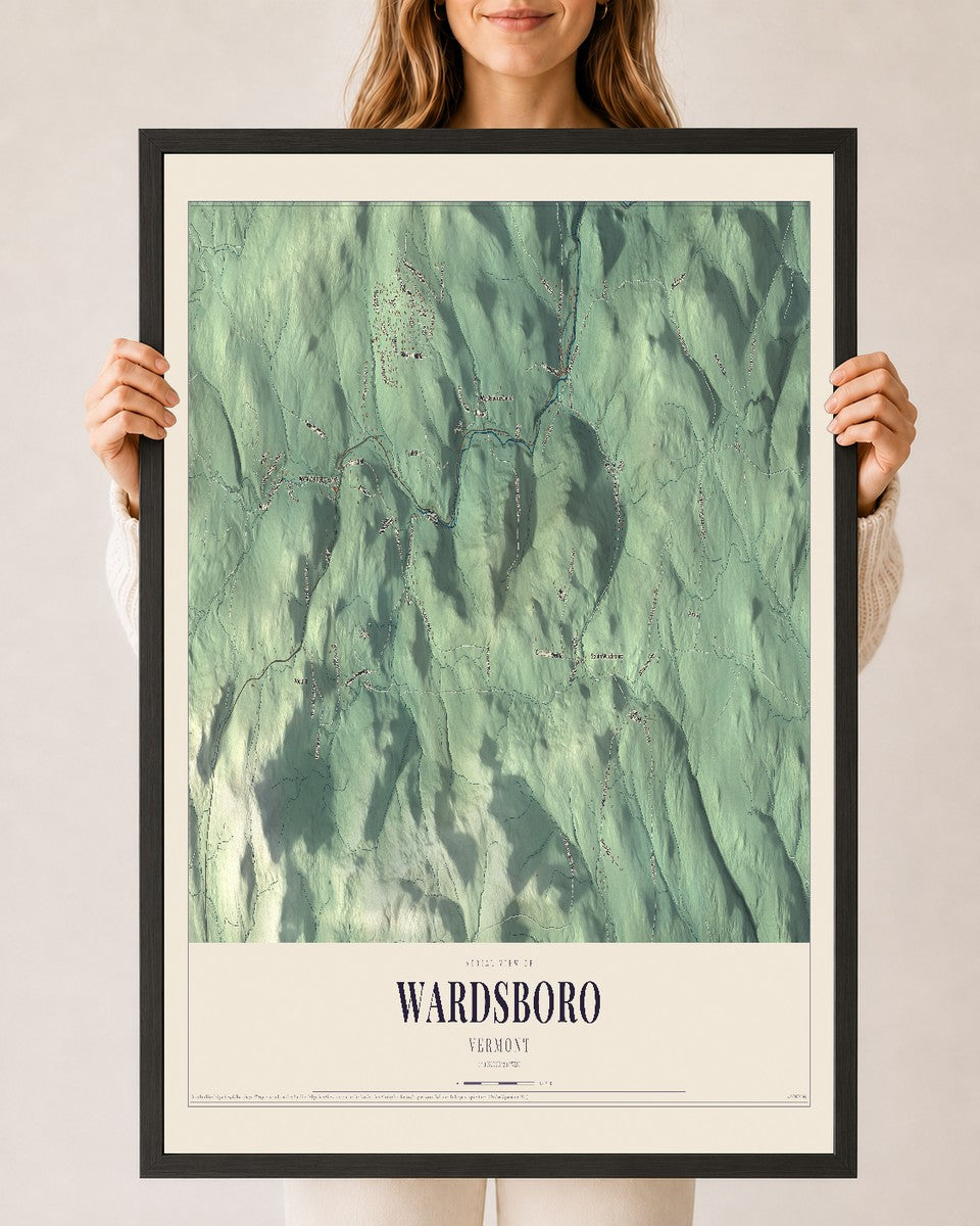 Wardsboro, Vermont map print - 24 x 36 black Ayous wood frame