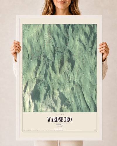 Wardsboro, Vermont map print - 24 x 36 white Ayous wood frame