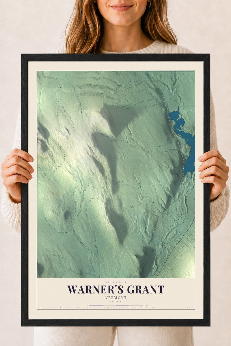 Warner's Grant, Vermont map print - 18 x 24 black Ayous wood frame