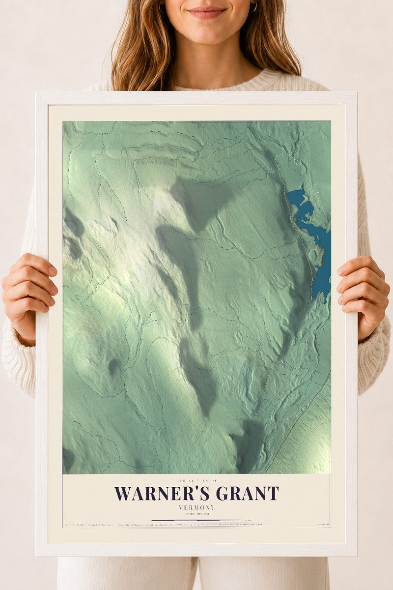 Warner's Grant, Vermont map print - 18 x 24 white Ayous wood frame