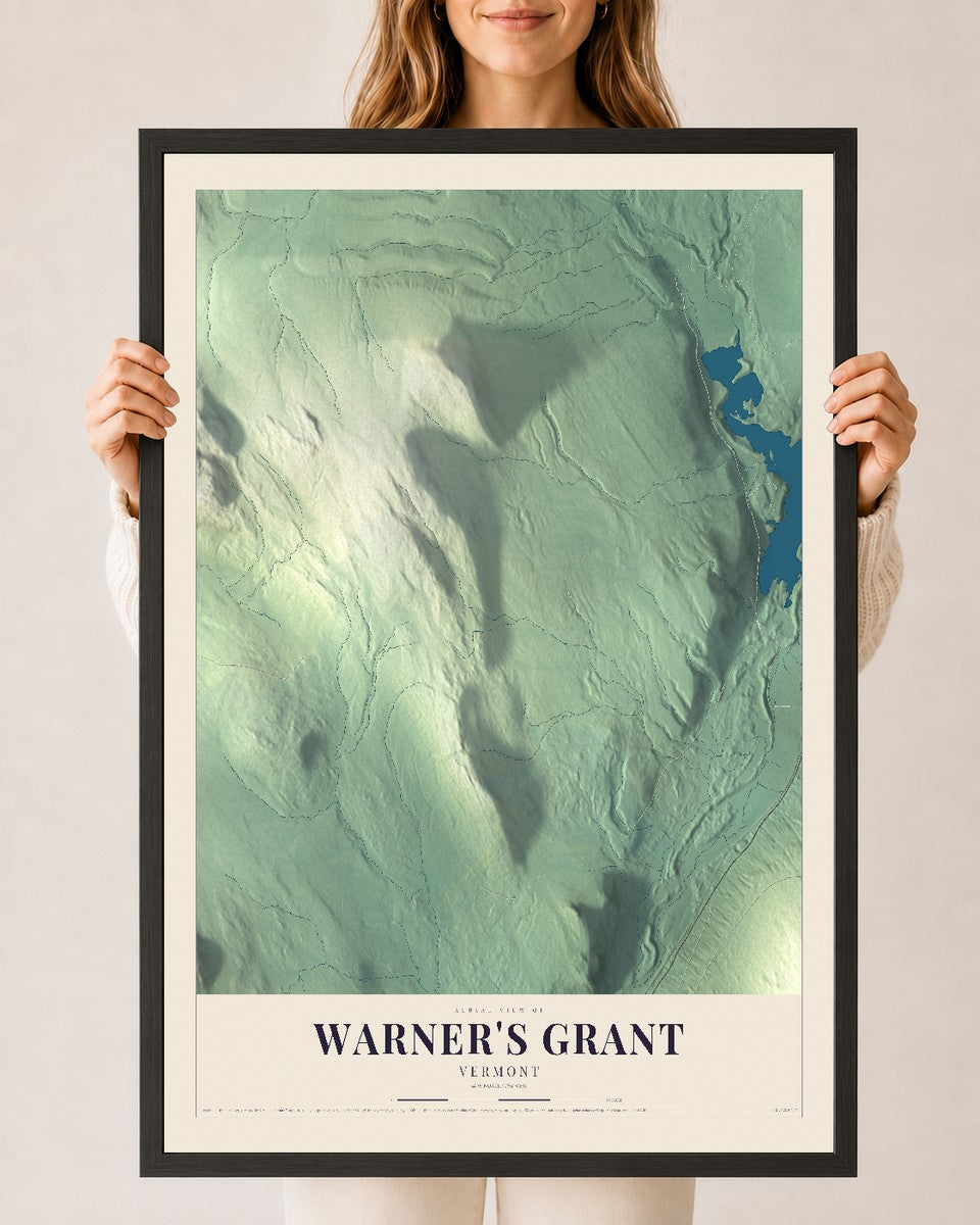 Warner's Grant, Vermont map print - 24 x 36 black Ayous wood frame