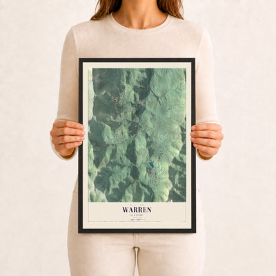 Warren, Vermont map print - 12 x 18 black Ayous wood frame