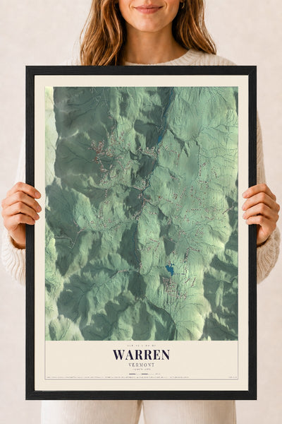 Warren, Vermont map print - 18 x 24 black Ayous wood frame