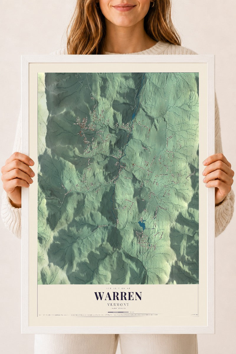 Warren, Vermont map print - 18 x 24 white Ayous wood frame