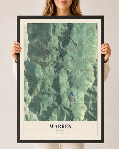 Warren, Vermont map print - 24 x 36 black Ayous wood frame