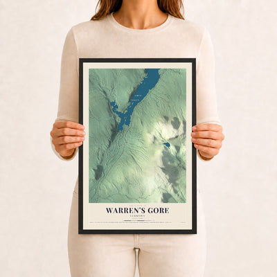 Warren's Gore, Vermont map print - 12 x 18 black Ayous wood frame