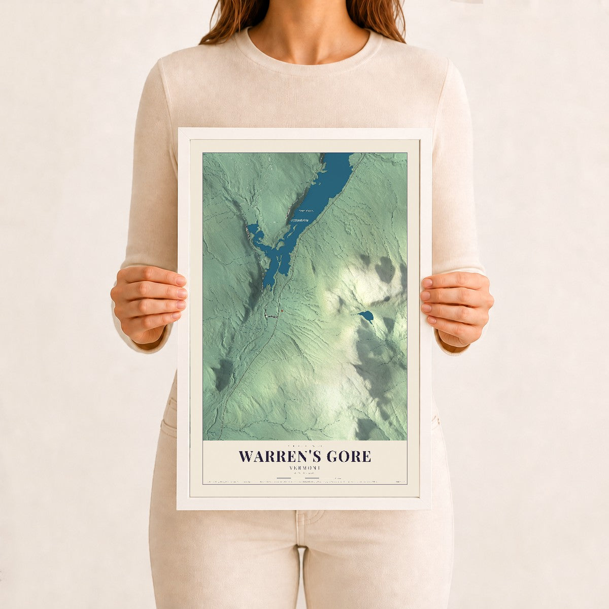 Warren's Gore, Vermont map print - 12 x 18 white Ayous wood frame