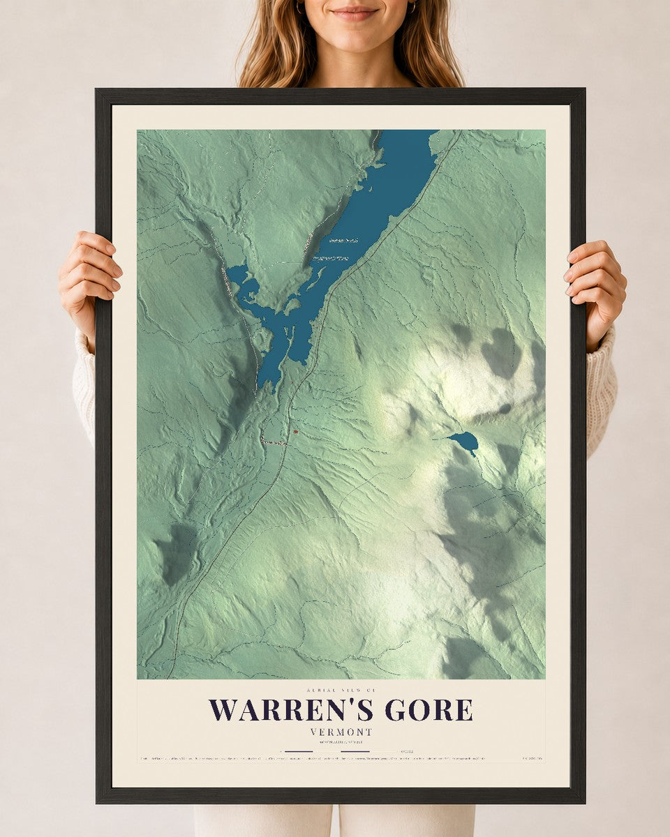 Warren's Gore, Vermont map print - 24 x 36 black Ayous wood frame