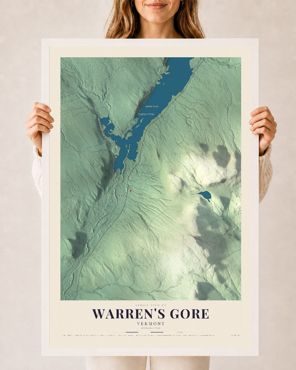 Warren's Gore, Vermont map print - 24 x 36 white Ayous wood frame