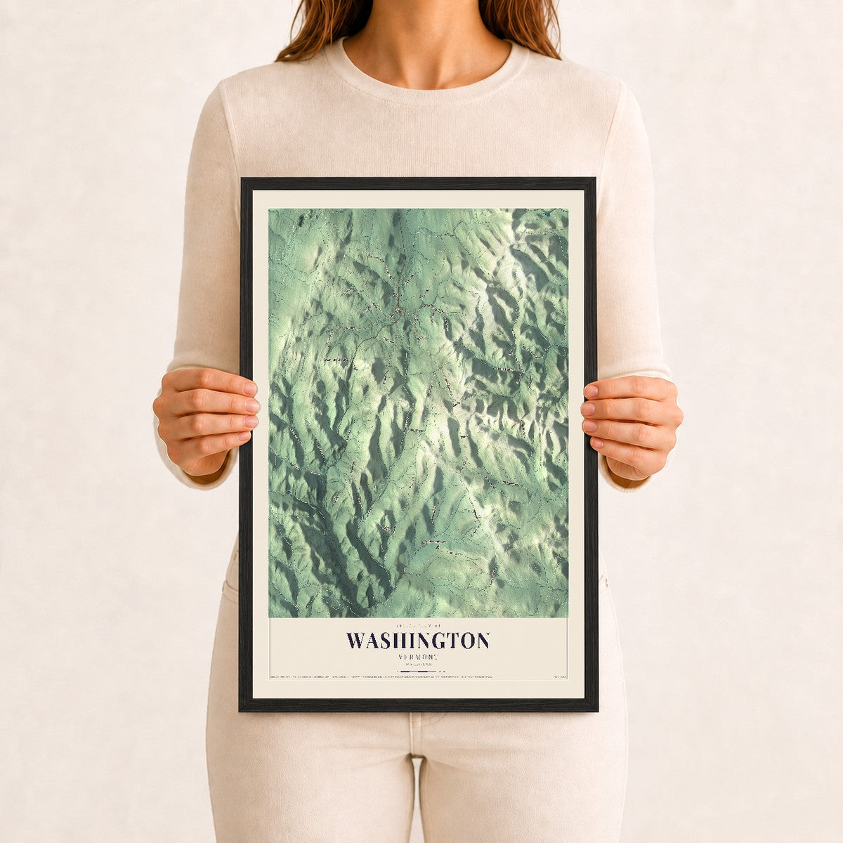 Washington, Vermont map print - 12 x 18 black Ayous wood frame