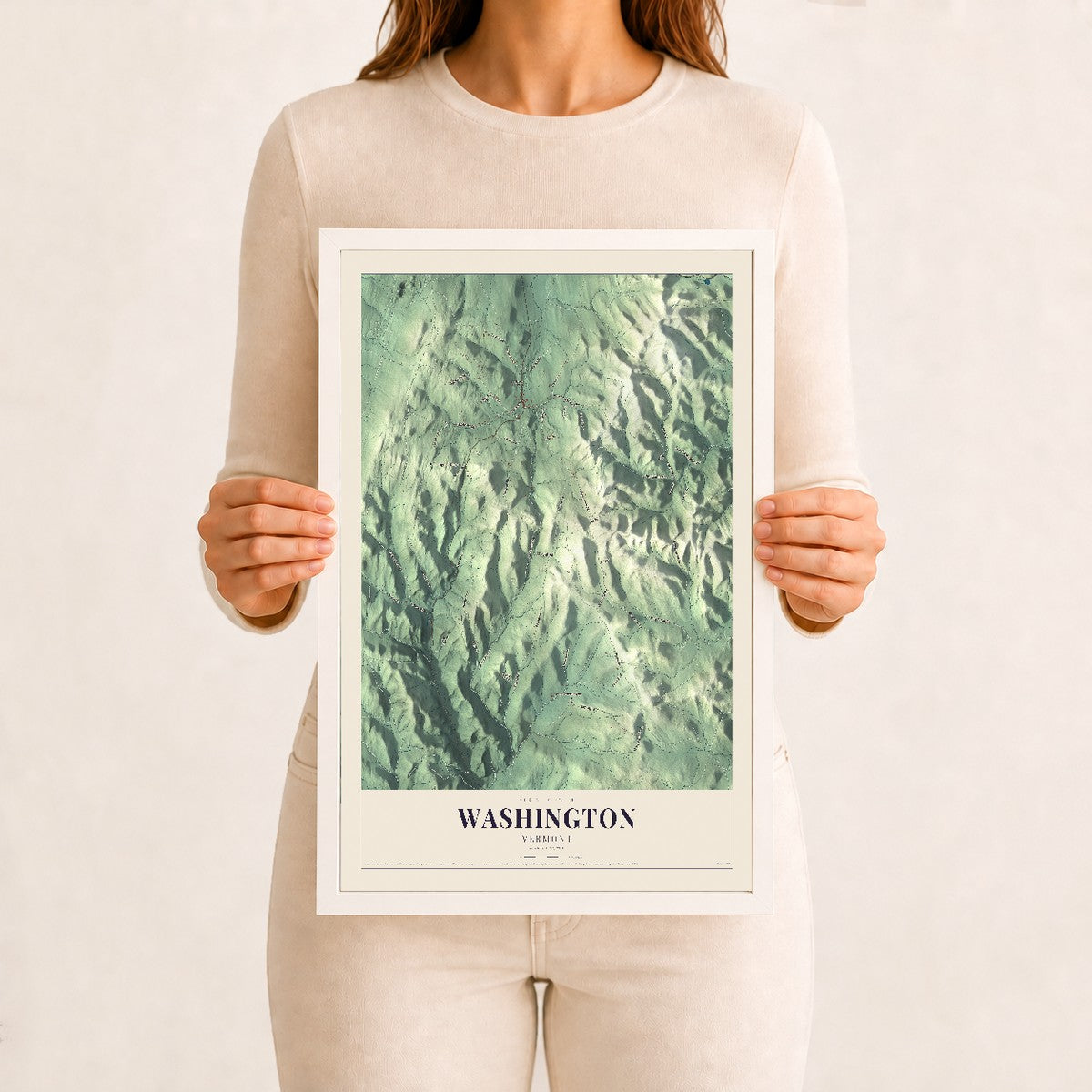 Washington, Vermont map print - 12 x 18 white Ayous wood frame