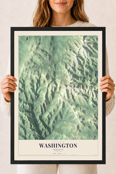 Washington, Vermont map print - 18 x 24 black Ayous wood frame