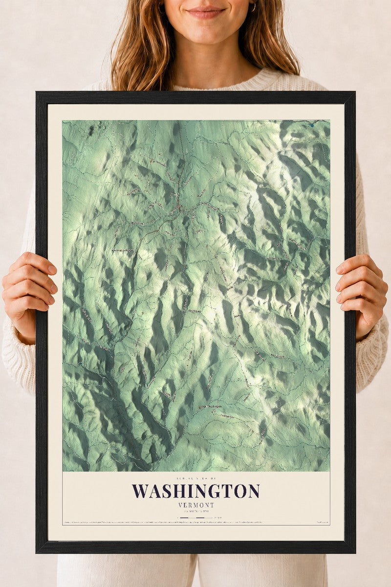 Washington, Vermont map print - 18 x 24 black Ayous wood frame