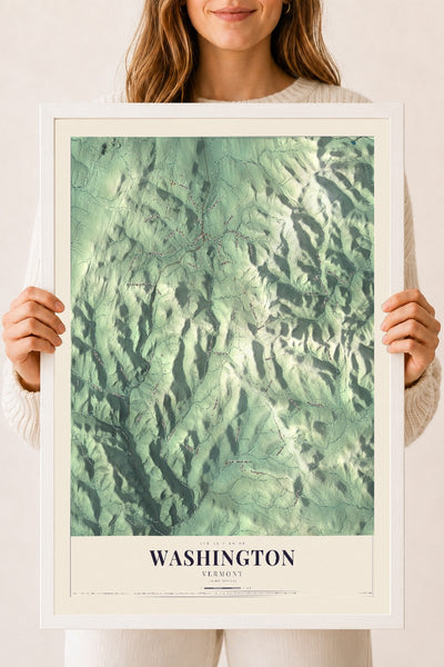 Washington, Vermont map print - 18 x 24 white Ayous wood frame