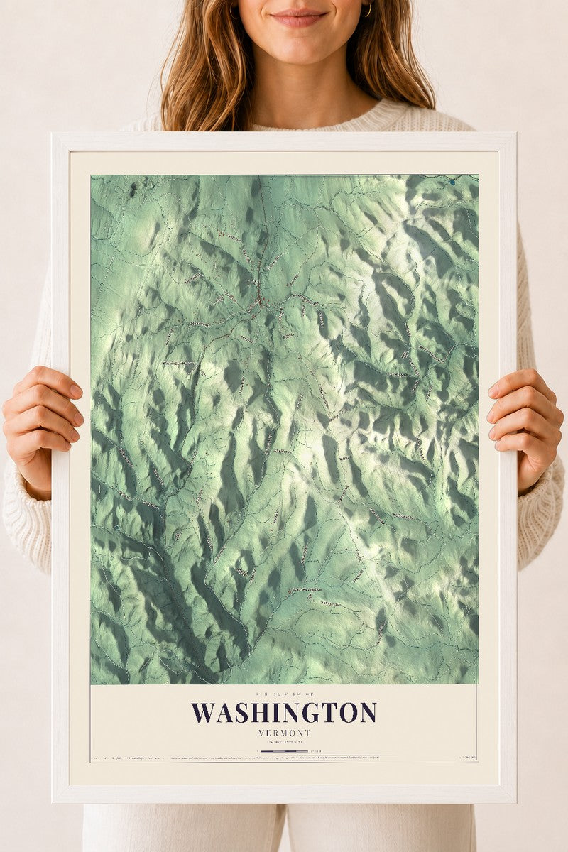 Washington, Vermont map print - 18 x 24 white Ayous wood frame