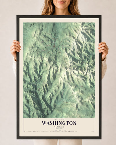 Washington, Vermont map print - 24 x 36 black Ayous wood frame