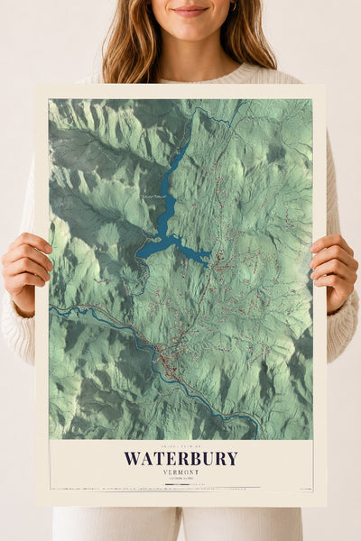 Waterbury, Vermont map print - 18 x 24 archival matte print