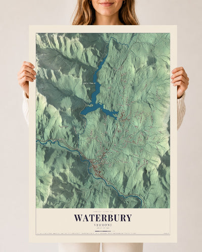 Waterbury, Vermont map print - 24 x 36 archival matte print