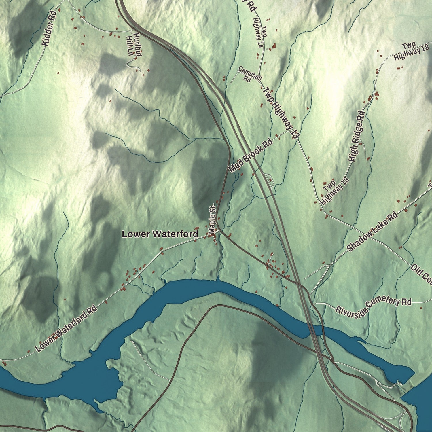 Street and neighborhood detail from the Waterford, Vermont map