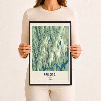 Waterford, Vermont map print - 12 x 18 black Ayous wood frame