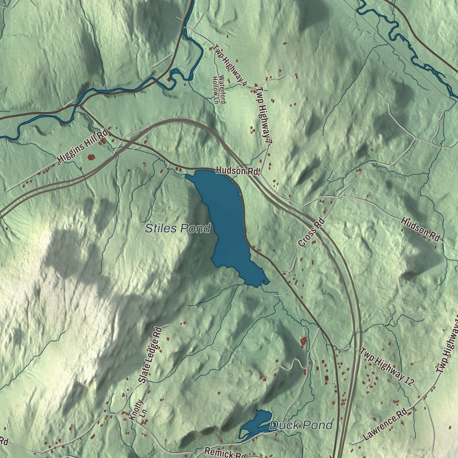 Terrain and local geography detail from the Waterford, Vermont map